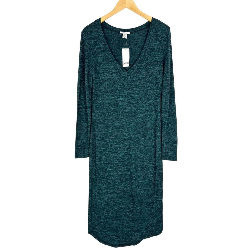 Bar III Sweater Long Sleeve Midi Dress in Heathered Teal Green Knit Size‎ Medium